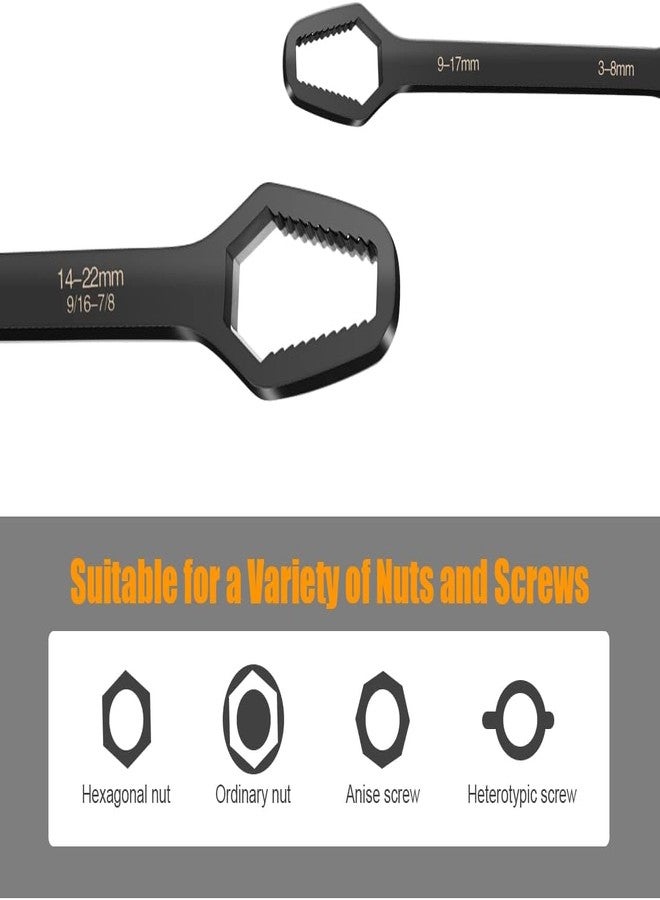 RECTITUDE 2pcs All in One Multifunctional Universal Wrench Set Self-Tightening Adjustable,3-17mm & 8-22mm Universal Torx Wrench, Double-ended Adjustable Wrench Tool Key Set Screw Nuts Wrenches Black - Image 5